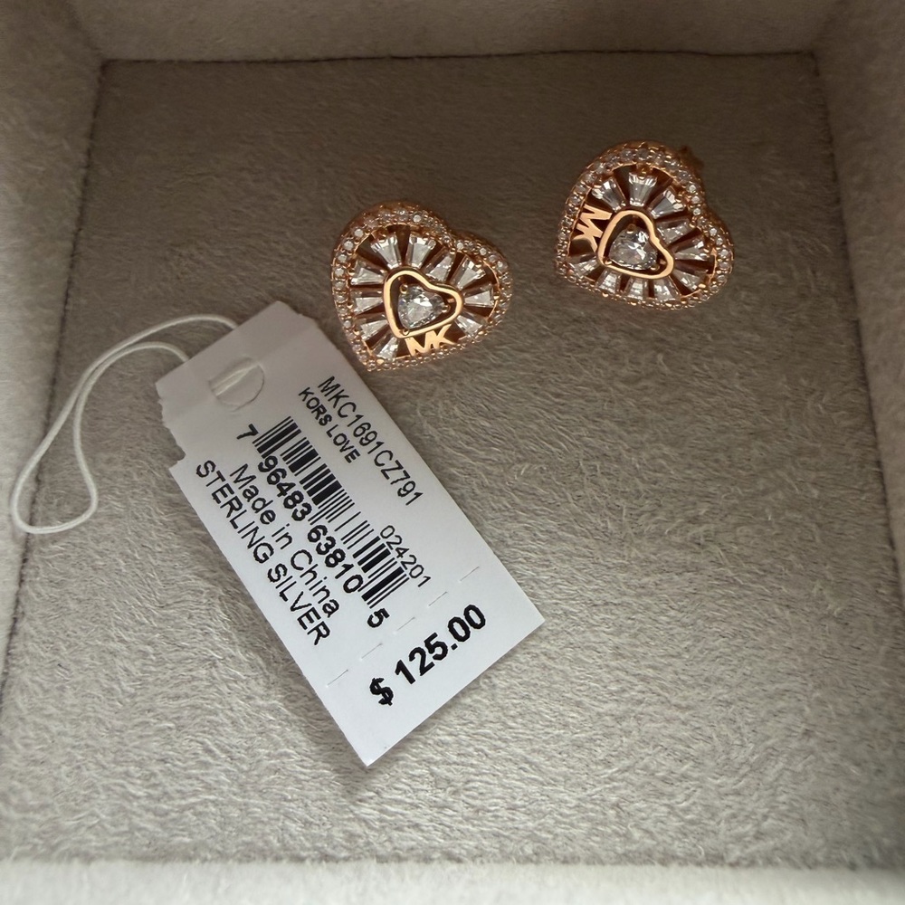 Michael Kors Heart Stud Earrings with Crystal Accents
